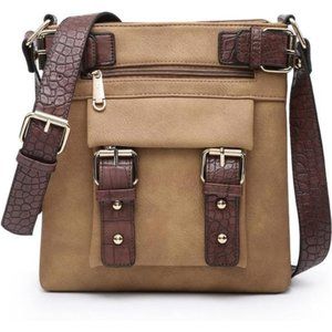 Women's Soft Vegan Leather Messenger Bag Khaki